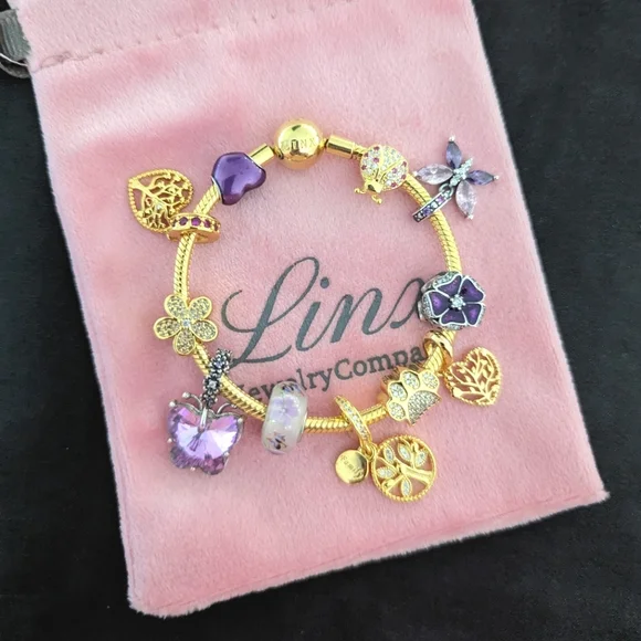 Linx Yellow Gold Bracelet with Purple Themed Charms